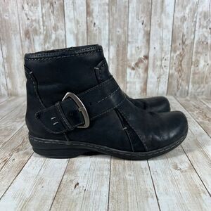 Black Leather Ankle Boots Comfort Buckle Detail Zip Up Winter Booties‎ Size 6.5M